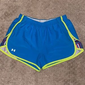 Under Armour shorts, blue/lime green/multi, medium